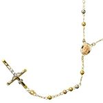 10K 3 TONE Gold HOLLOW ROSARY Chain - 28 Inches Long 4MM Wide 1