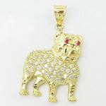 Mens 10k Yellow gold Red and white gemstone bulldog charm EGP57 3