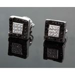 .925 Sterling Silver White Square White and Black Onyx Crystal Micro Pave Unisex Mens Stud Earrings 