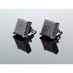 .925 Sterling Silver Black Square Black Onyx Crystal Micro Pave Unisex Mens Stud Earrings 12mm 1