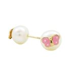 14K Yellow gold Butterfly pearl stud earrings for Children/Kids web82 1