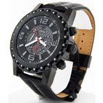 Mens Black Chrono Dial Black Leather Quartz Diam-3