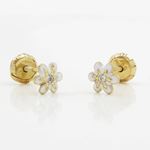 14K Yellow gold Flower cz stud earrings for Children/Kids web25 3