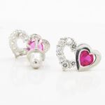 14K White gold Dual heart cz stud earrings for Children/Kids web295 3