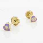 14K Yellow gold Heart cz stud earrings for Children/Kids web152 3