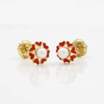 14K Yellow gold Multiple heart pearl stud earrings for Children/Kids web84 3