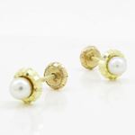 14K Yellow gold Round fancy flower pearl stud earrings for Children/Kids web210 3