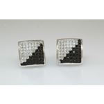 925 Sterling Silver Square Fancy Earrings White Gold Plated Black and White Stone 1