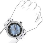 Luxurman Mens Diamond Watch 0.12ct Blue MOP Polished Silver Stainless Steel Case 3