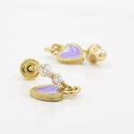 14K Yellow gold Thin heart cz chandelier earrings for Children/Kids web509 3