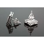 .925 Sterling Silver White Square White and Black Onyx Crystal Micro Pave Unisex Mens Stud Earrings 