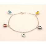"Evil Eye Murano Glass Bead Designer Sterling Silver Bracelet ST01