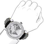 Luxurman Watches World Map Mens VS Diamond Watch .18ct Black and White Stones 3
