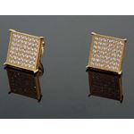 .925 Sterling Silver Yellow Square White Crystal Micro Pave Unisex Mens Stud Earrings 1