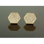 .925 Sterling Silver Yellow Hexagon White Crystal Micro Pave Unisex Mens Stud Earrings 1