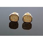 .925 Sterling Silver Yellow Octagon Yellow Crystal Micro Pave Unisex Mens Stud Earrings 1