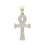 Ladies Solid 14K Gold Mini Diamond Egyptian Ankh C