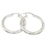 Round silver diamond cut hoop earring SB75 34mm tall and 35mm wide 1