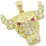 Mens 10k Yellow gold Red and white gemstone cow head charm EGP82 1