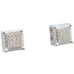 Mens .925 sterling silver White 6 row square earring MLCZ114 4mm thick and 7mm wide Size 1