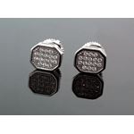 .925 Sterling Silver White Octagon White Crystal Micro Pave Unisex Mens Stud Earrings 1