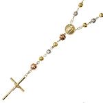 14K 3 TONE Gold HOLLOW ROSARY Chain - 30 Inches Long 6.2MM Wide 1