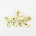 Mens 10k Yellow gold Red and white gemstone cougar charm EGP68 3