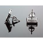 .925 Sterling Silver Black Square White Crystal Micro Pave Unisex Mens Stud Earrings 3