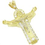 Mens 10k Yellow gold White gemstone jesus cut crucifix charm EGP14 1