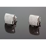 .925 Sterling Silver White Square White Crystal Micro Pave Unisex Mens Stud Earrings 1