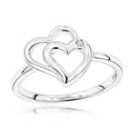 Luxurman Love Quotes: Sterling Silver Double Hearts Diamond Ring for Women (size 10) 1