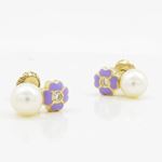 14K Yellow gold Flower pearl stud earrings for Children/Kids web96 3