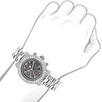 Luxurman Oversized Real Diamond Watches For Women: Montana Black MOP 3ct Leather 3
