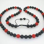 Mens Beaded Rosary Chain Crystal Gemstone Bracelet Ball Pave Macrame Necklace Red and Black Rosary 1