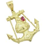 Mens 10k Yellow gold Red gemstone mary anchor charm EGP65 1