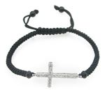 Ladies .925 Italian Sterling Silver String Bracelet with Long White Cross Length - 2.36in Width - 24