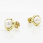 14K Yellow gold Round flower pearl stud earrings for Children/Kids web216 3