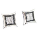 Mens .925 sterling silver White and black 7 row square earring MLCZ208 3mm thick and 13mm wide Size 