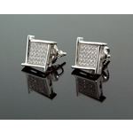 .925 Sterling Silver White Square Spikes White Crystal Micro Pave Unisex Mens Stud Earrings 1