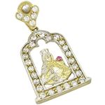 Mens 10k Yellow gold Red and white gemstone mary charm EGP48 1