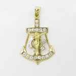 Mens 10k Yellow gold White gemstone jesus anchor wheel charm EGP64 3