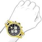 New Mens Luxurman Liberty Black Dial Yellow Gold Plated Real Diamond Watch 0.2ct 3