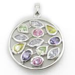 Ladies .925 Italian Sterling Silver round multi stone pendant Length - 1.54 inches Width - 1.18 inch