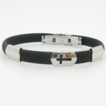 Stainless Steel and Black Rubber Bracelet With Cross 1