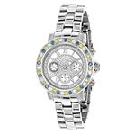 Luxurman Watches: Ladies White Yellow Blue Diamonds Watch 2.75ct on the Bezel 1