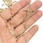 10K 3 TONE Gold HOLLOW ROSARY Chain - 28 Inches Long 4MM Wide 3
