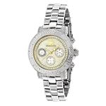 Luxurman Womens Diamond Watch 0.3ct Two Tone Gold Plated MOP Chronograph 1