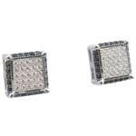 Mens .925 sterling silver Black and white 7 row square earring MLCZ110 4mm thick and 8mm wide Size 1