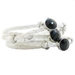 Womens white band black stone braided bracelet CBBR3 8 inches long and 83mm wide 1