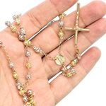 14K 3 TONE Gold HOLLOW ROSARY Chain - 28 Inches Long 5.2MM Wide 3